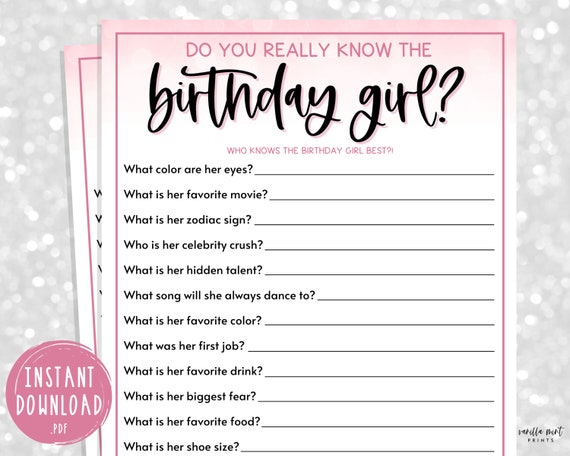 PINK Adult Birthday Party Games Do You Really Know the | Etsy