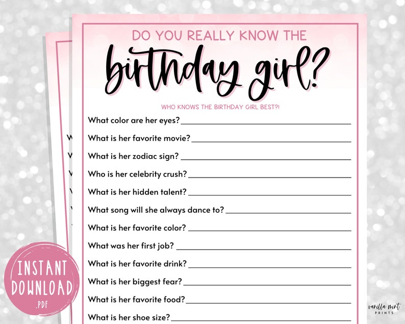 PINK Adult Birthday Party Games Do You Really Know the - Etsy