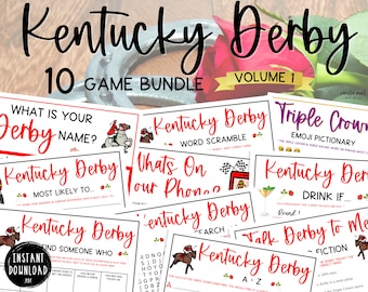 Kentucky Derby 10 Game BUNDLE Volume 1 | Dix jeux de fête de course de chevaux | | triple couronne Preakness | | Belmont Activité amusante pour adultes et enfants