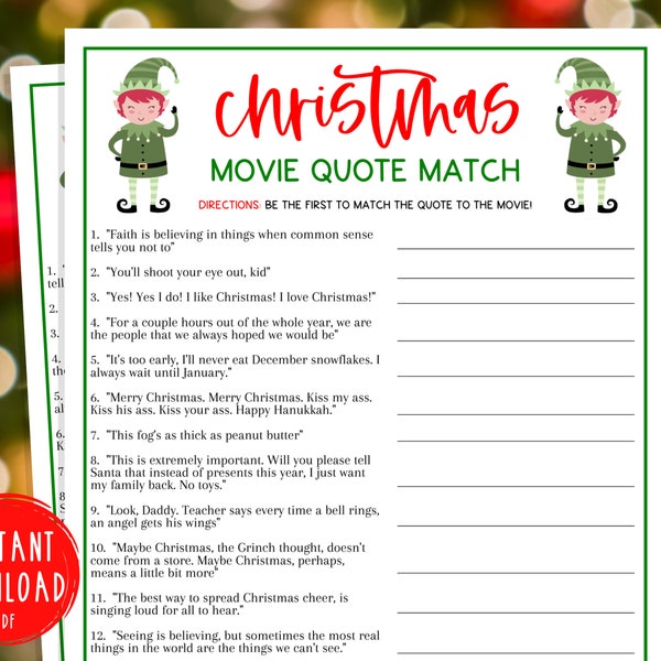 Christmas Movie Quote Match Game | Matching Trivia Game | Christmas Games | Christmas Day | Fun Holiday Party Games | Kids & Adults