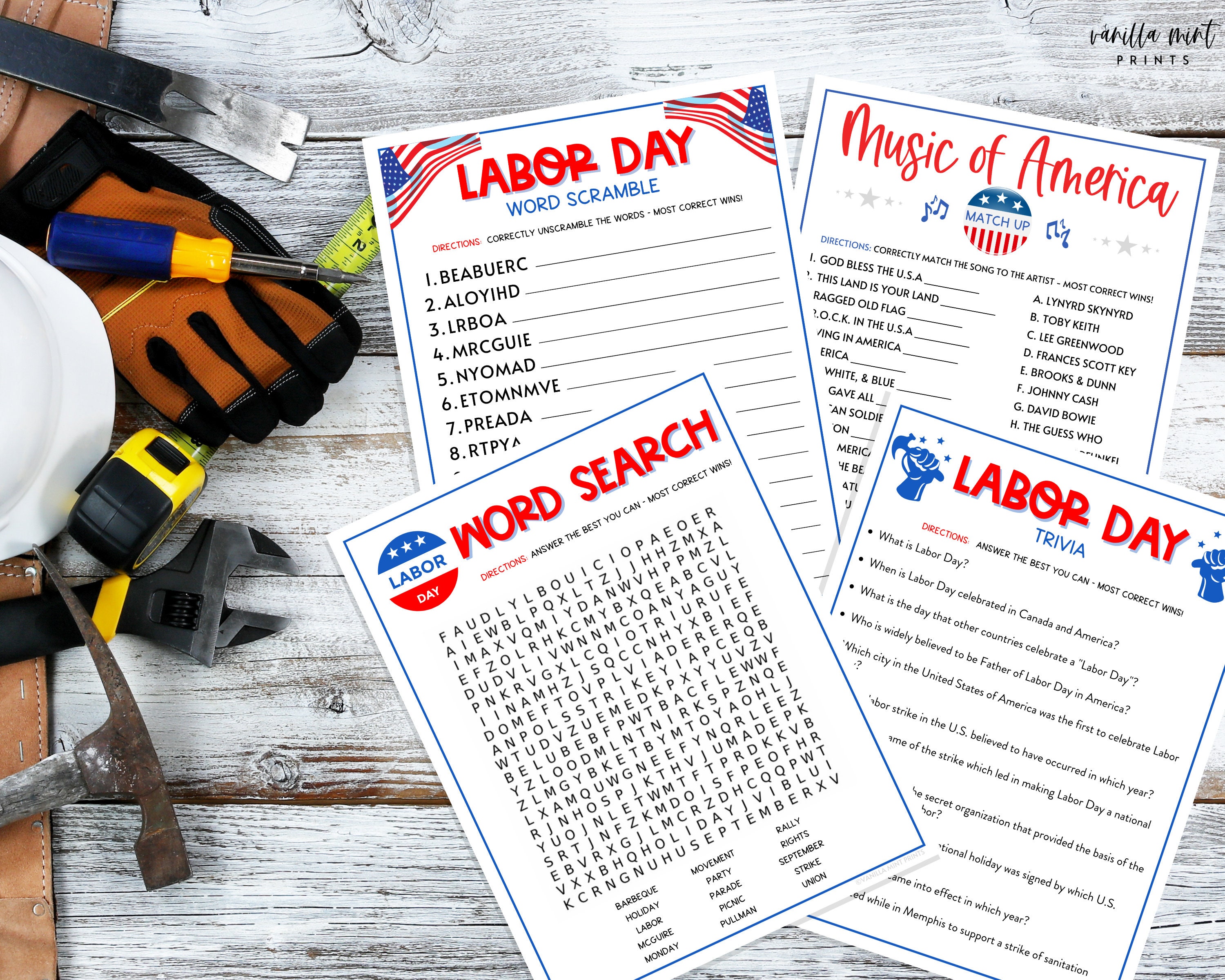 Labor Day Party Game BUNDLE 8 Labor Day Printable Games Etsy