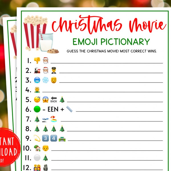 Films de Noël Emoji Pictionary Jeu | Jeux d'Emoji Film de Noël | Jeu de Noël amusant | Jeux de vacances | Jeux de Fête de Noël | Enfants et adultes