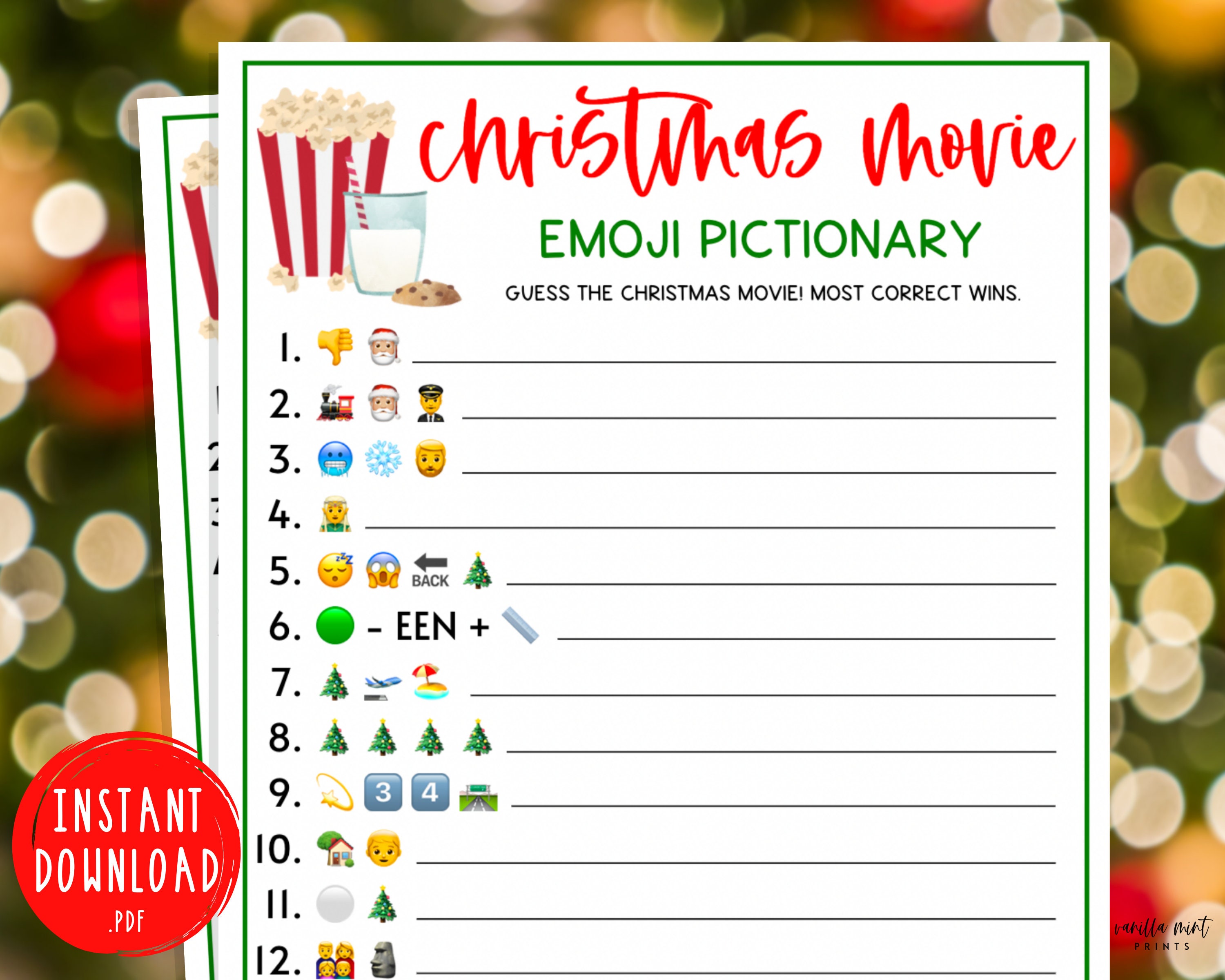Christmas Movies Emoji Pictionary Game Xmas Movie Emoji Etsy India