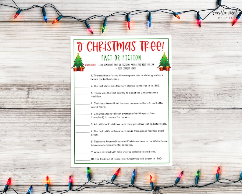 O Christmas Tree Trivia Game Fact Or Fiction True Or False Etsy