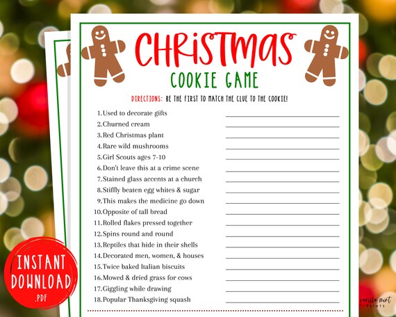 Christmas Cookie Game Game Christmas Trivia Printable Games | Etsy