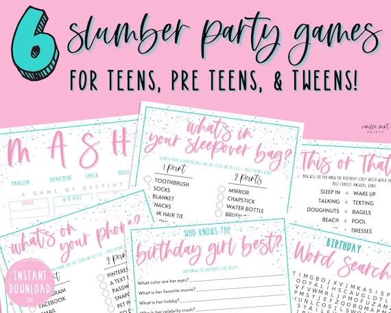 Teen Slumber Party Games 6 Game Bundle Girls Sleepover Etsy 