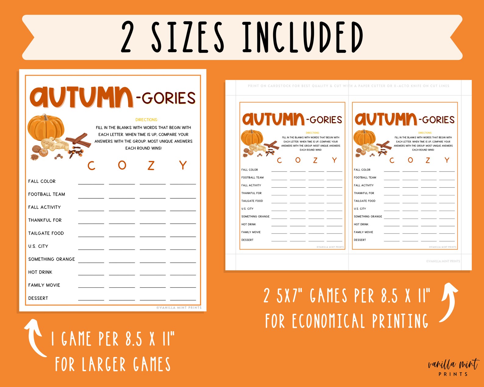 Autumn-gories Fall Scattergories Printable Party Games - Etsy