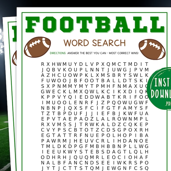 Football Word Search Game | Super Bowl Party Games | Printable Super Bowl Game | Football Sunday Football | Tailgate | Fantasy Football