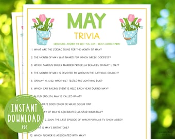 May Trivia Game | Printable Month Party Games | Springtime Activities for Adults & Kids | Fun Games for the Classroom or Spring Party!