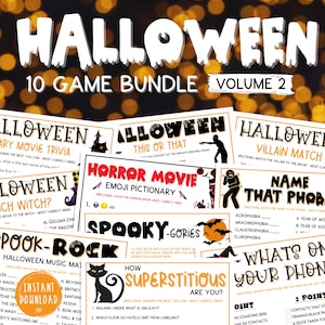 Halloween Party Games BUNDLE 10 Halloween Printable Games VOLUME 2 Halloween Trivia Halloween Games for Adults & Kids Halloween Activities