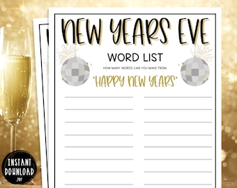 New Years Eve Word List Game | New Years Games | New Years Eve Party Games | NYE | Adult Party Games | Kids New Years Eve Party Game