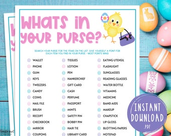 Easter Whats In Your Purse Game | Printable Easter Games | Party Games | Easter Activities for Adults and Kids | Scavenger Hunt | Spring