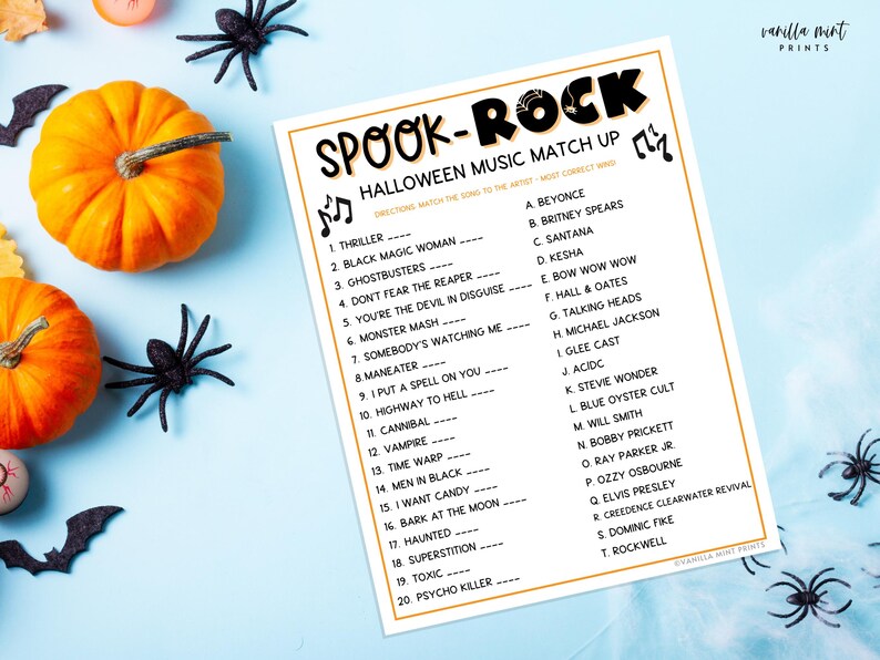 Halloween Trivia Halloween Music Trivia Party Game Spook Rock Halloween