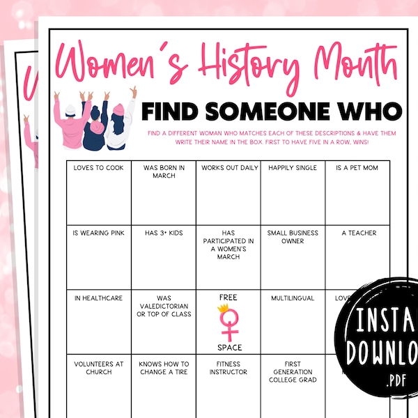 Women's History Month Find Someone Who Game | Women Empowerment | Celebration Party Game | Printable Game for Adults & Kids | March | Female