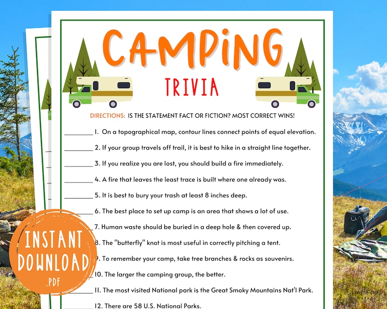 Camping Trivia Printable Campground Party Games Camping Etsy Australia
