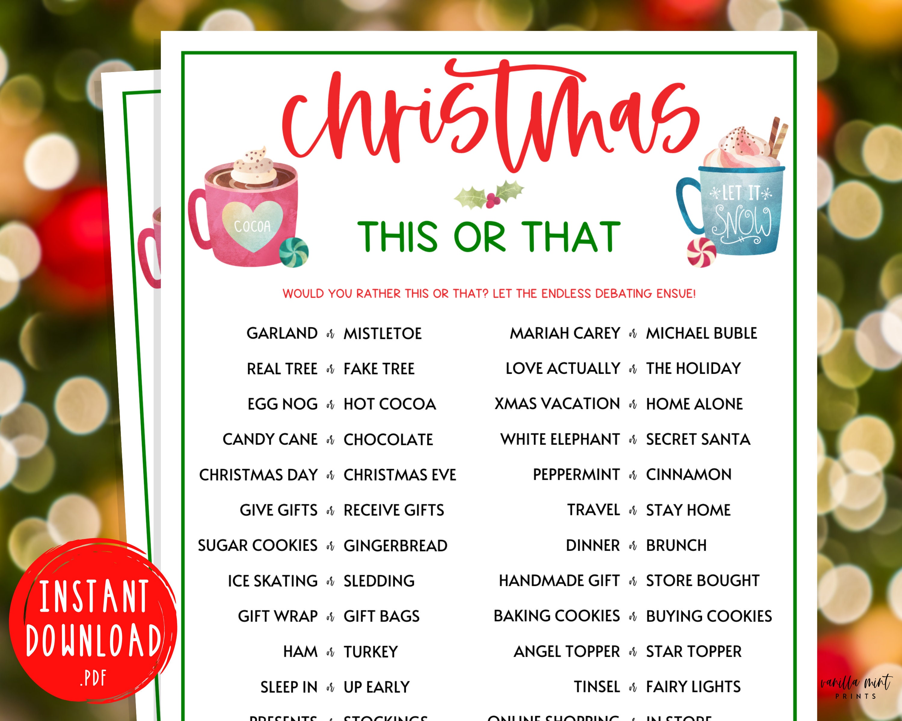 Christmas This or That Game Xmas Would Your Rather Games - Etsy New Zealand