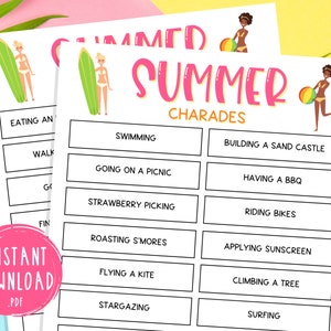 Summer Charades Game | Printable Summertime Games | Fun Summer Party Games | Summer Activities for Adults & Kids | Beach | Pool | Pictionary