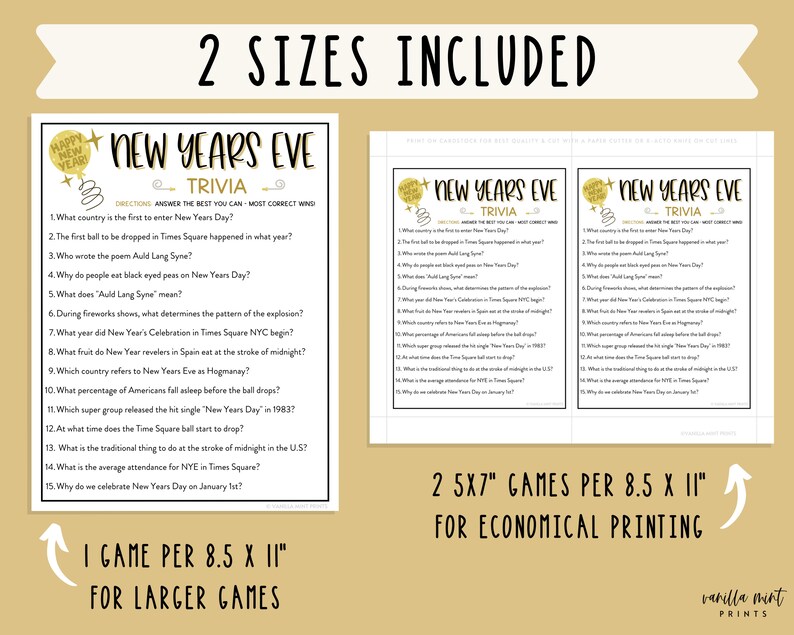 New Years Eve Trivia Game New Years Printable Games New - Etsy