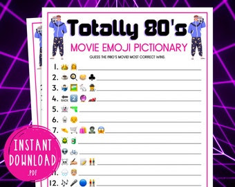 Totally 80's Movie Emoji Pictionary Party Game | Printable 1980s Game | 40th Birthday | Back to the 80s Party Game | Eighties Party | Trivia