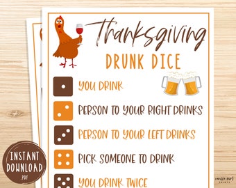 Thanksgiving Drunk Dice Drinking Game | Fun Thanksgiving Eve Drinking Games | Friendsgiving | Games for Adults | Adult Party Games | Drink