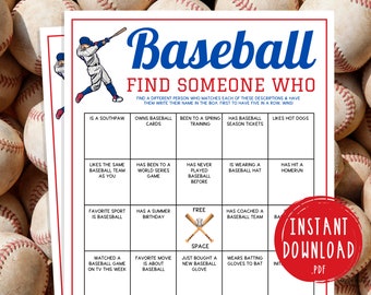 Baseball Find Someone Who Game | Printable Baseball Team Party Games | MLB Bingo Game for Kids & Adults | World Series Activities | Birthday