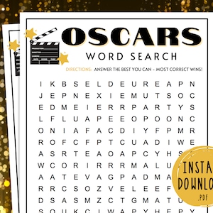 Oscars Word Search Game | 94th Academy Awards Party Games | Oscars 2022 | Printable Movie Awards Games | Games for Kids and Adults | Trivia