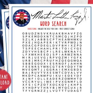 Martin Luther King Jr Word Search Game | MLK Jr Day Printable Games | America | USA | Patriotic | American History | Classroom Games