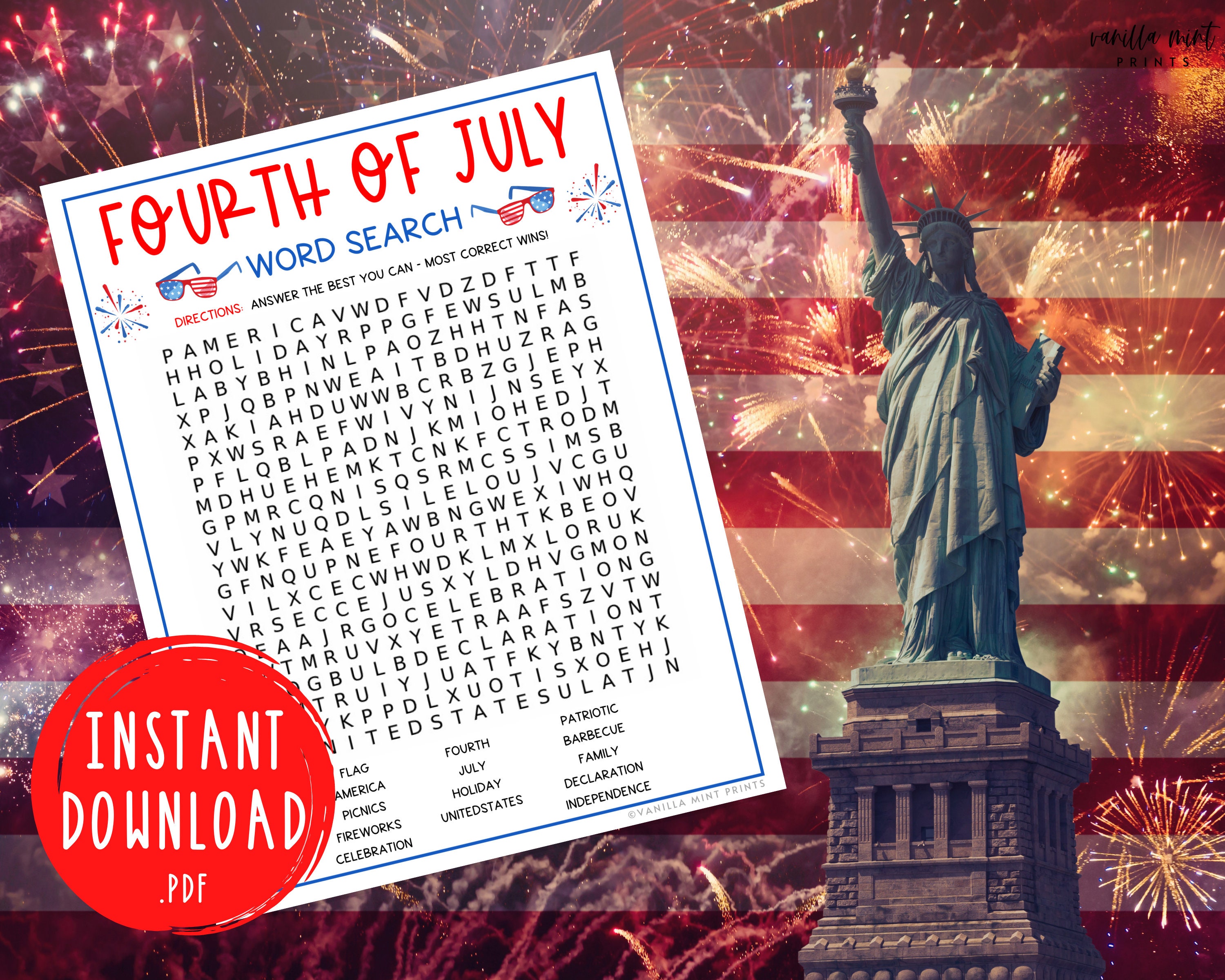 Fourth of July Word Search Game 4th of July Printable Party - Etsy