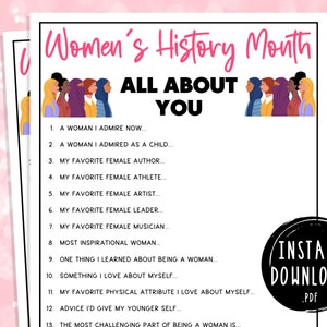 Women&#39;s History Month All About You Game | Women Empowerment | Celebration Party Games | Printable Game for Adults & Kids | March | Female