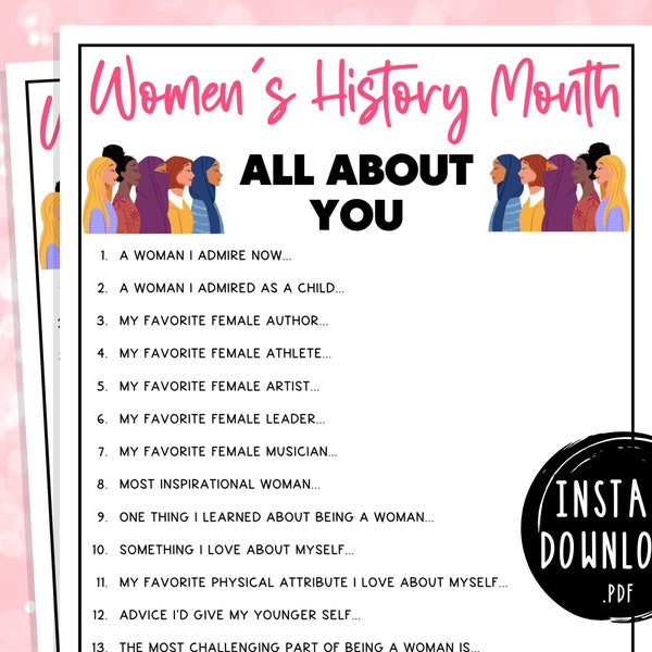 Women's History Month All About You Game | Women Empowerment | Celebration Party Games | Printable Game for Adults & Kids | March | Female