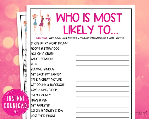 Who is Most Likely to Game Ladies Night Party Games Fun Girls Night Out Girls Night in Adult Games Games for Adults Etsy Australia