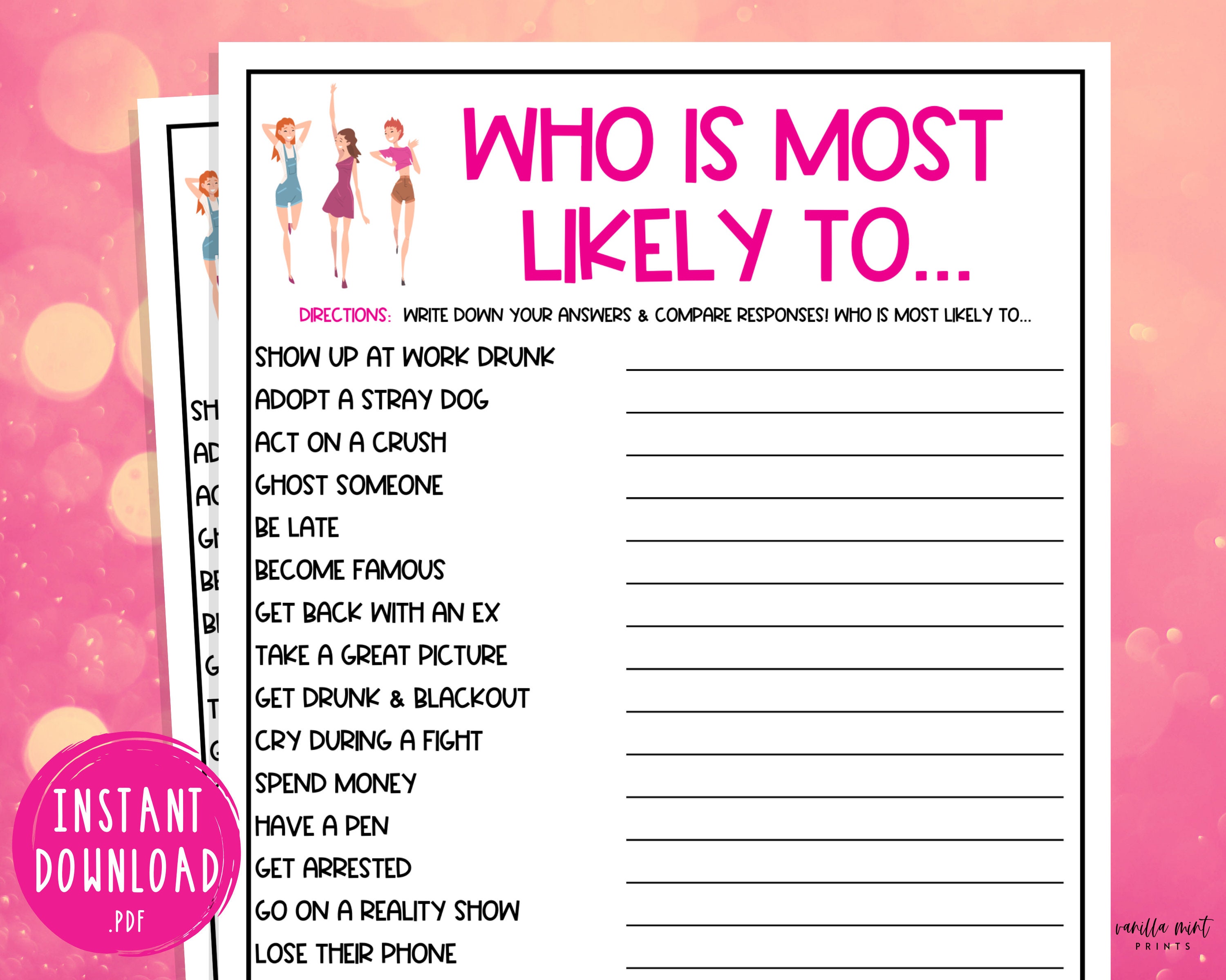 Who Is Most Likely To Game Ladies Night Party Games Fun Etsy