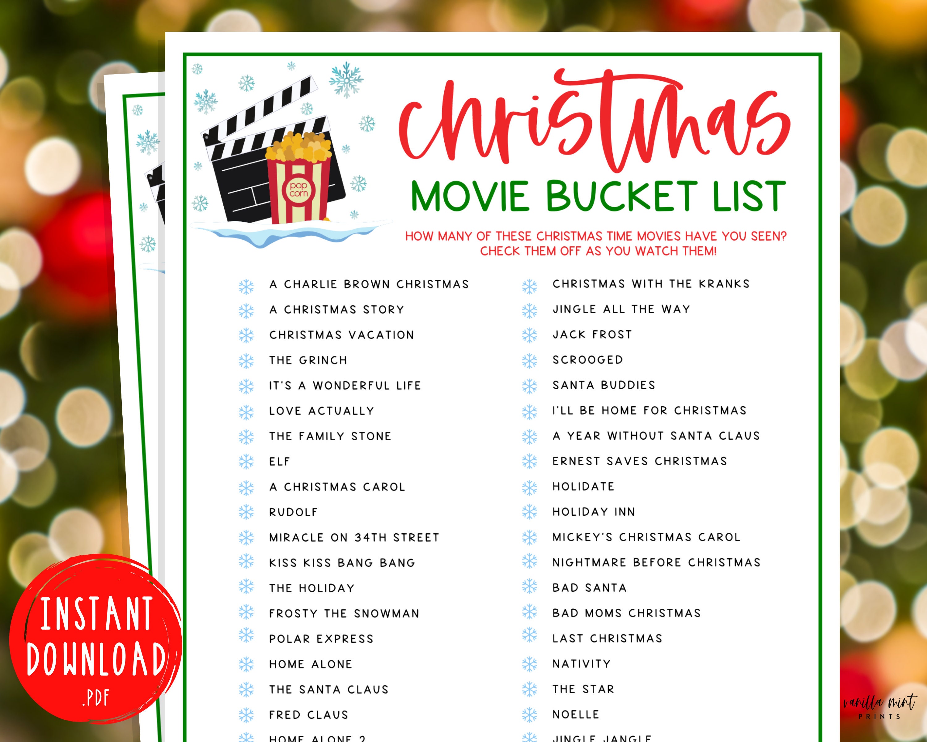 Christmas Movie Bucket List Game Xmas Watch List Fun Etsy Canada