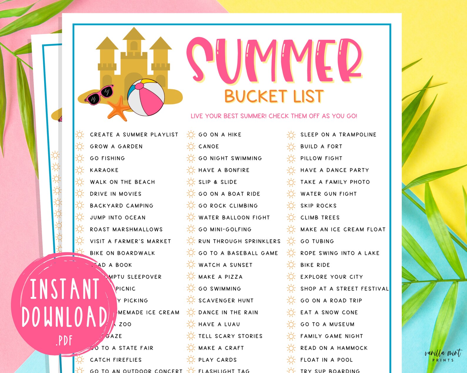 Summer Bucket List Game Printable Summertime Games Party Etsy