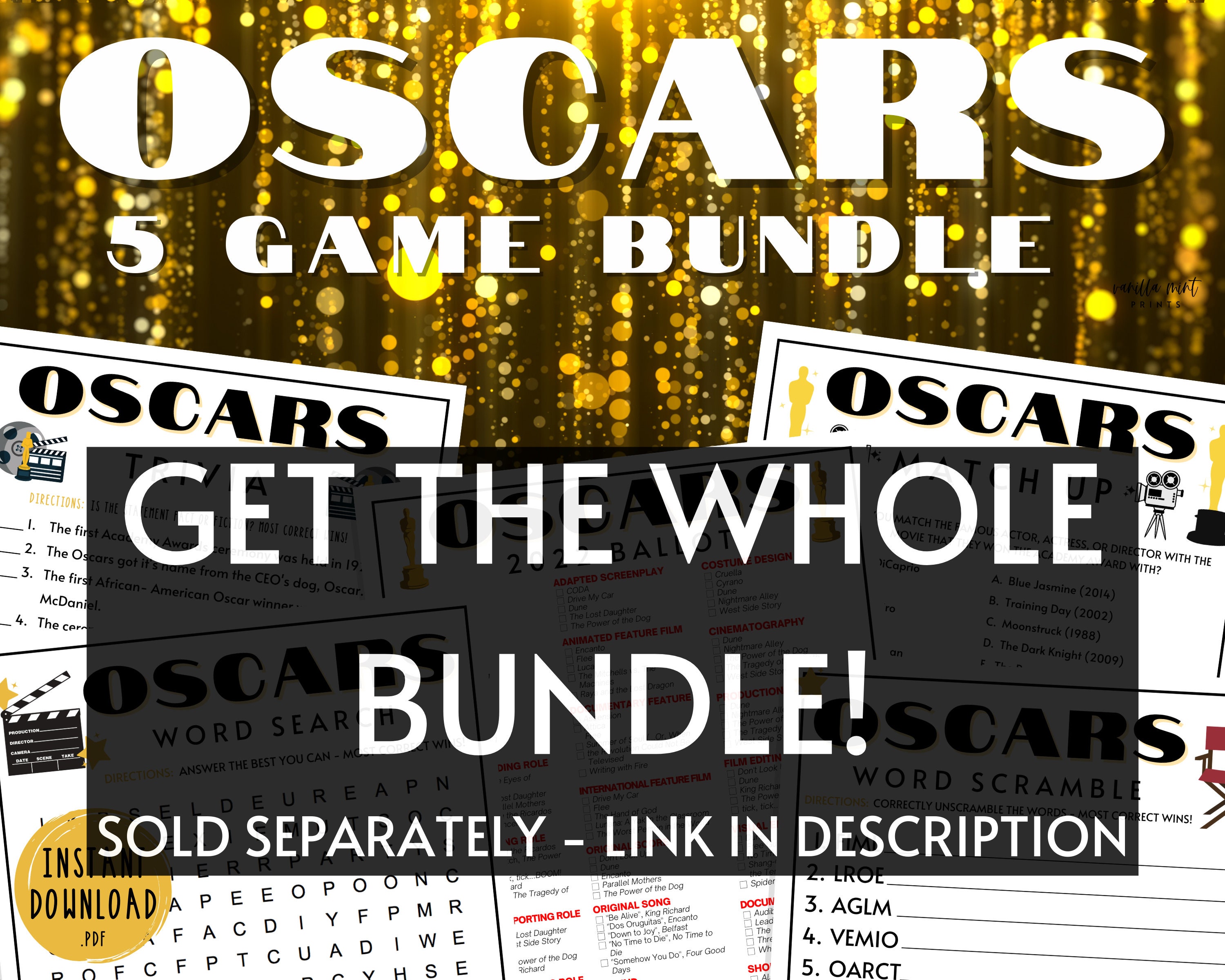 Oscars Party Game BUNDLE 94th Academy Awards Party Games 
