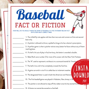 Baseball Fact or Fiction Trivia Game | Printable Baseball Team Party Games | MLB Game for Kids & Adults | World Series Activities | Birthday