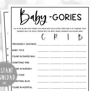 Baby-Gories Scattergories Game | Fun Minimalist Baby Shower Party Games | Baby Sprinkle Gender Reveal | Boy or Girl | Gender Neutral Shower