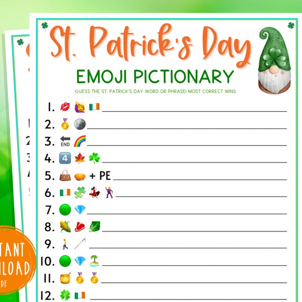 St. Patrick's Day Emoji Pictionary Game | Printable Game | Fun St. Patty's Day | St. Paddy's | St. Pats | Party Games | Kids & Adults