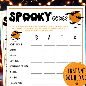 Halloween Scattergories Game Halloween Games for Adults Halloween Spooky-Gories Party Game for Kids Teen Halloween Games Team Building Games