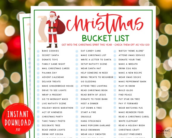 Christmas Bucket List Game Things to Do During Xmas Fun Christmas Game  Checklist Holiday Games Christmas Party Game Kids & Adults 