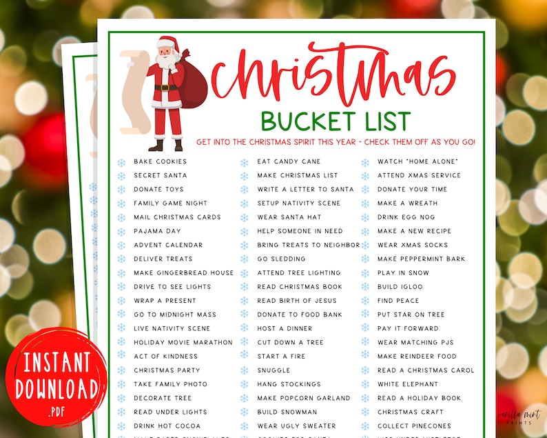 Christmas Bucket List Game Things to Do During Xmas Fun Etsy