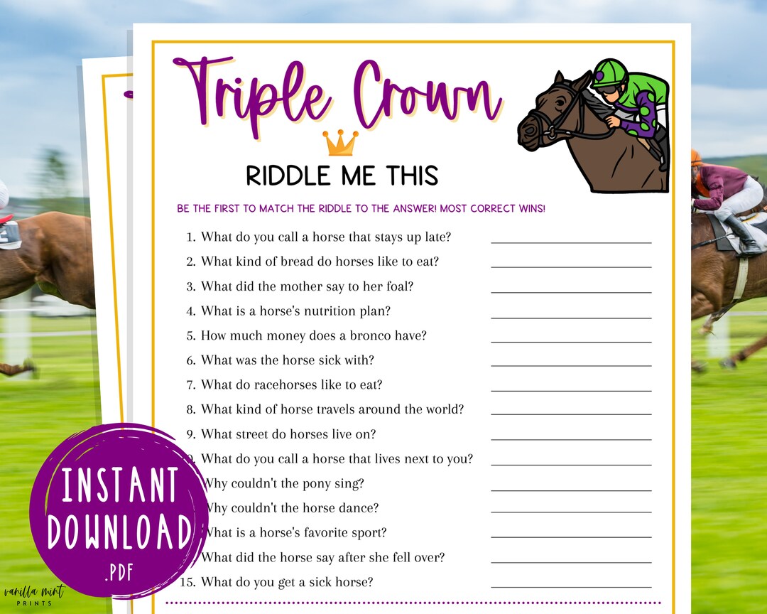 Triple Crown Riddle Me This Game | Triple Crown Horse Race Party Game ...