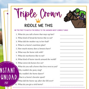 Triple Crown Riddle Me This Game | Triple Crown Horse Race Party Game | Kentucky Derby | Preakness | Belmont | Fun Activity for Adult & Kids