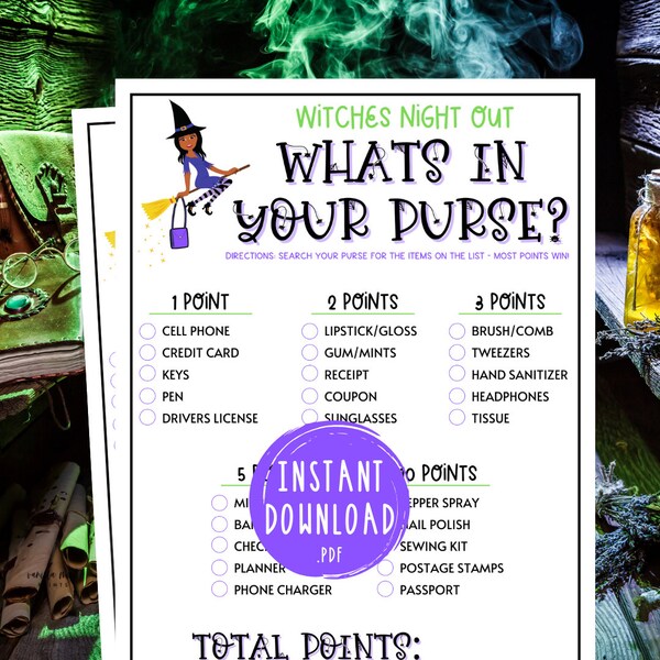 Witches Night Out Whats In Your Purse Game | Scavenger Hunt | Fun Halloween Party Game | Witches Game | Ladies Night Out | Girls Night Out