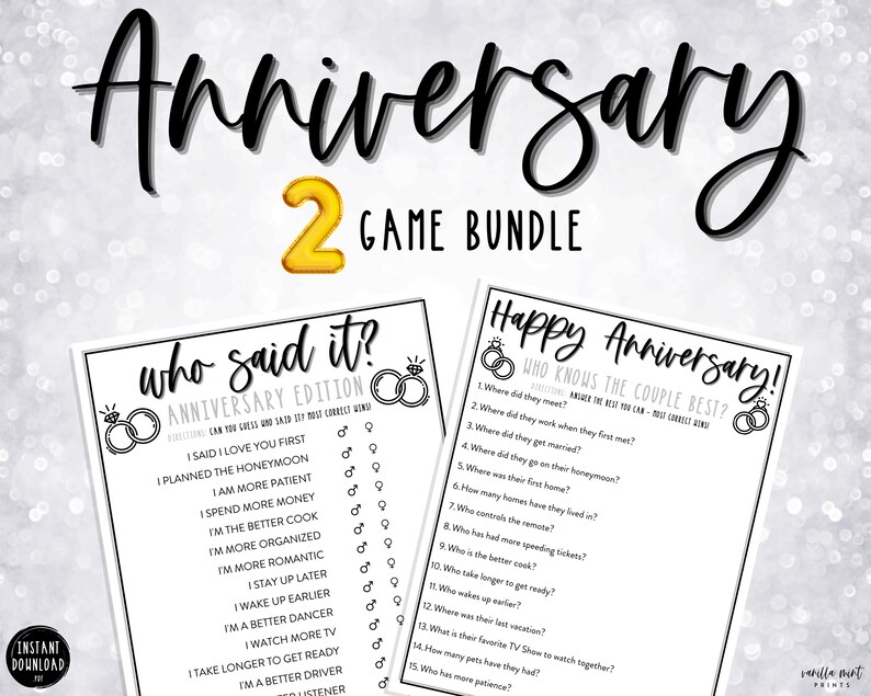 Anniversary Games 2 Game BUNDLE Fun Anniversary Party Etsy