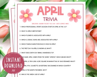 April Trivia Game | Printable Month Party Games | Springtime Activities for Adults & Kids | Fun Games for the Classroom or Spring Party!