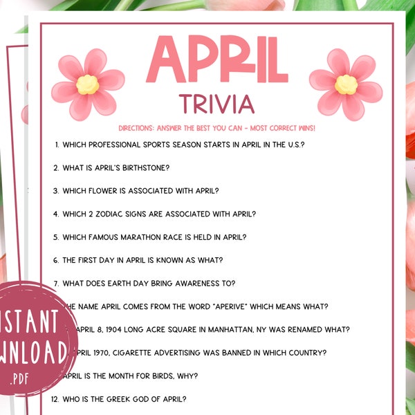 April Trivia Game | Printable Month Party Games | Springtime Activities for Adults & Kids | Fun Games for the Classroom or Spring Party!