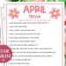 April Trivia Game Printable Month Party Games Springtime Activities for ...