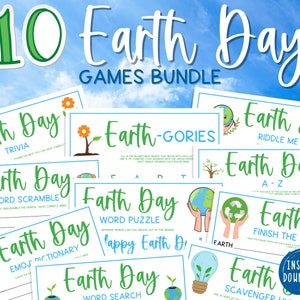 Earth Day 10 Game BUNDLE Fun Printable Spring Games Environmental Activity for Adults & Kids Save The Planet Earth Day Trivia Games image 1