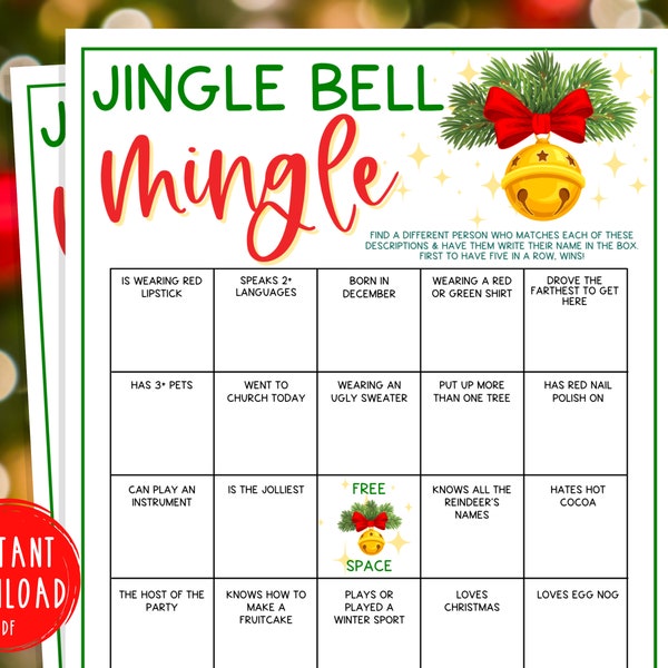 Christmas Jingle Bell Mingle Game | Find Someone Who Xmas Games | Fun Christmas Game | Holiday Games | Christmas Party Games| Kids & Adults